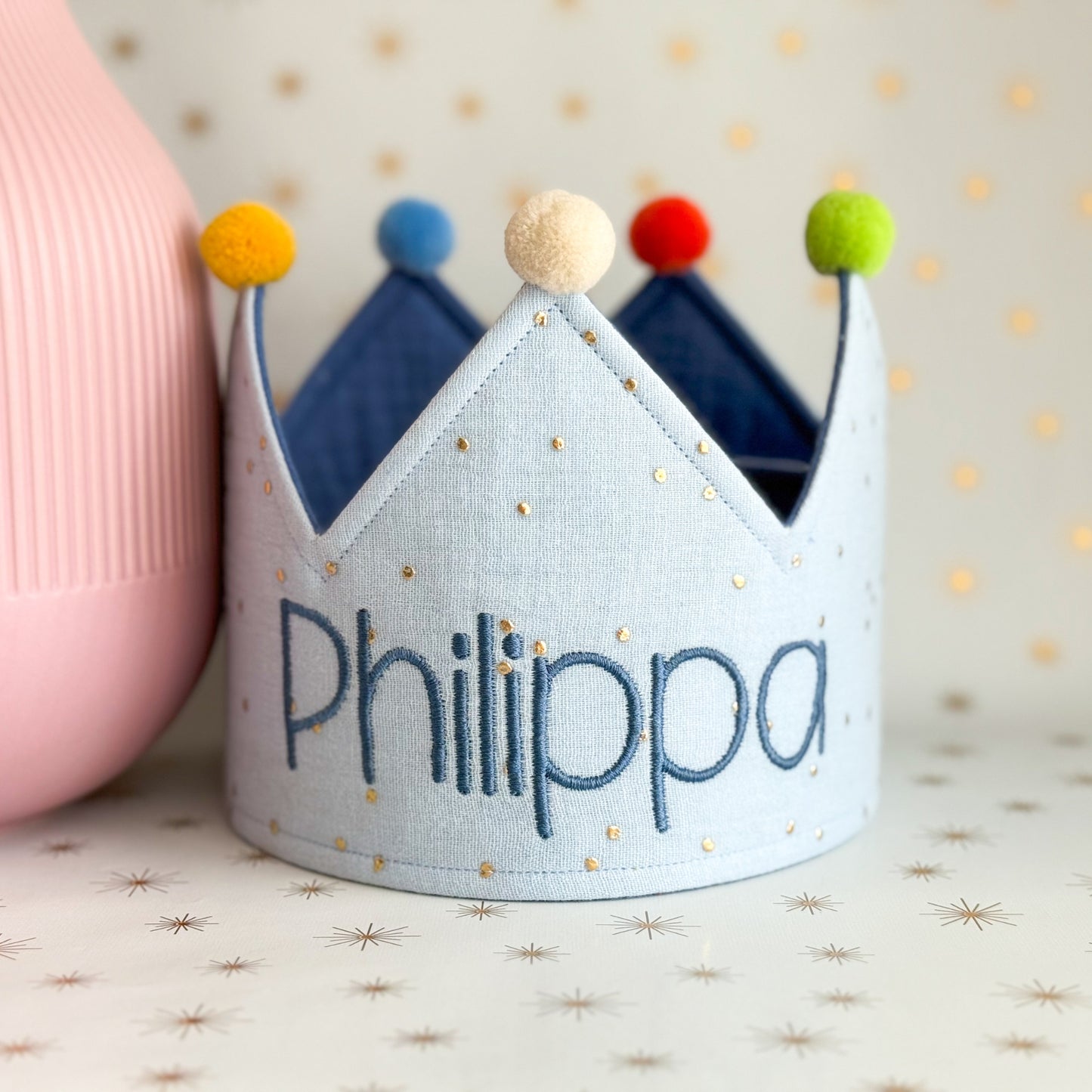 Party Krone - individuell personalisiert - Baby Blue Gold - Happy Crown