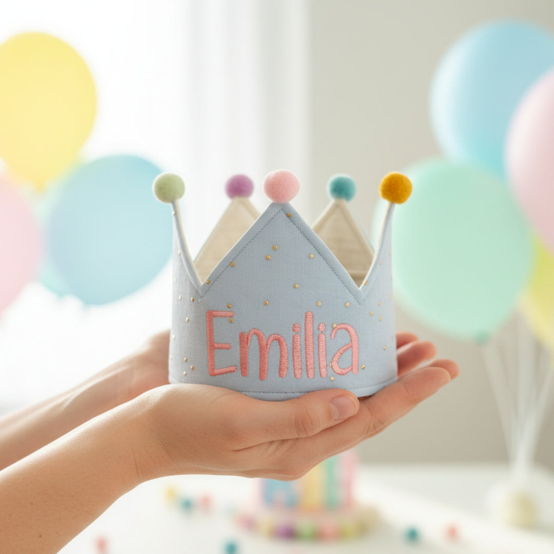 Party Krone - individuell personalisiert - Baby Blue Gold - Happy Crown