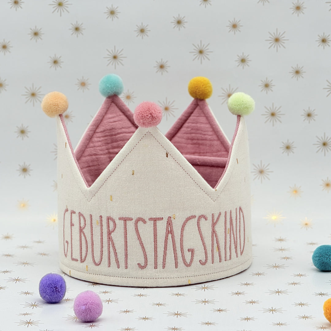 Party Crown - individually personalized - Cream Gold Stripes