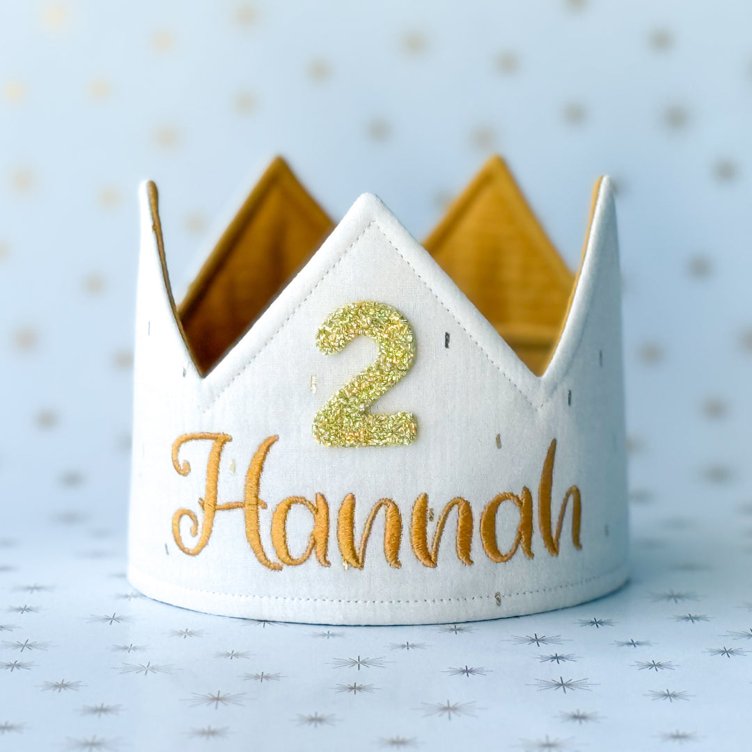 Party Crown - individually personalized - Cream Gold Stripes