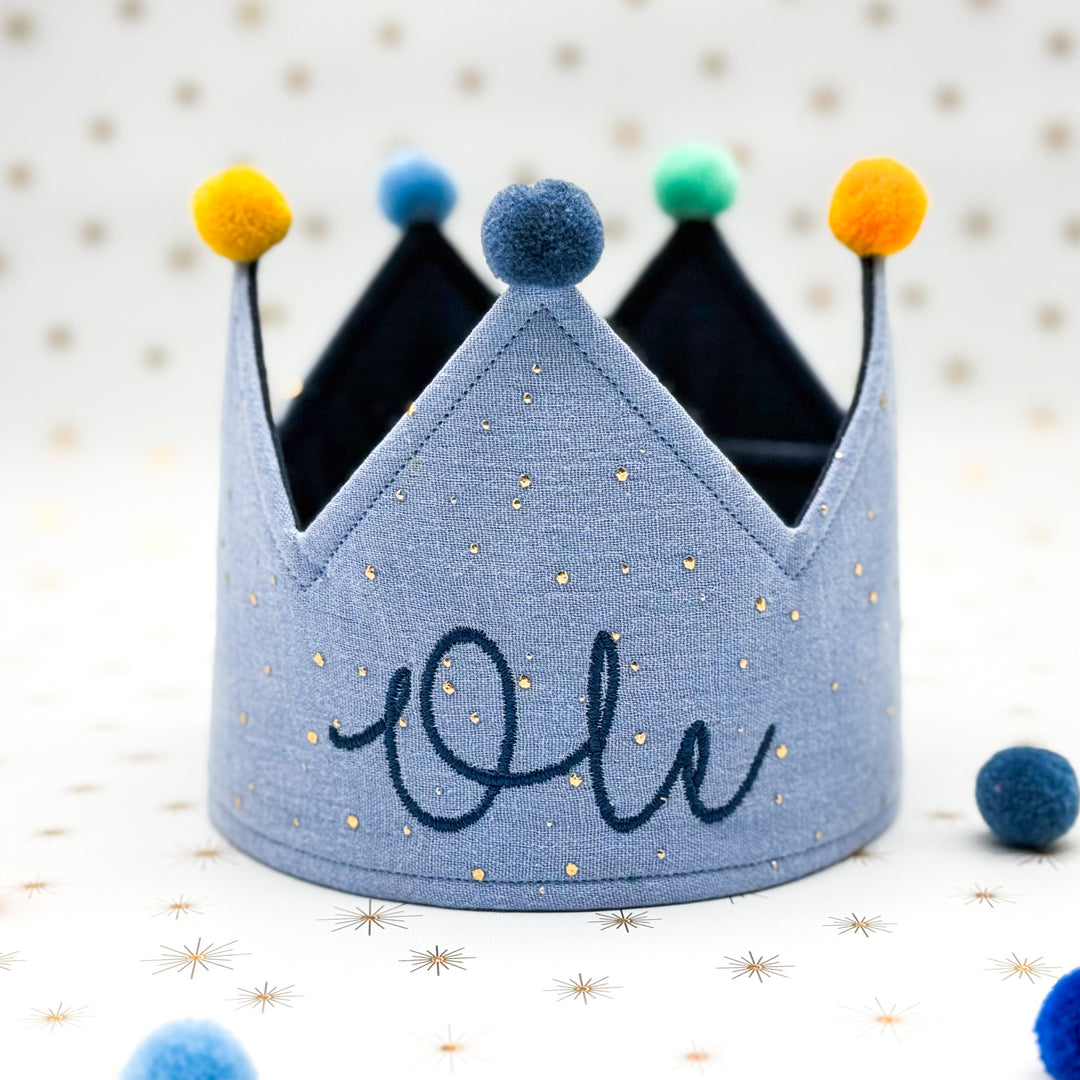 Party Crown - individually personalized - Baby Blue Gold