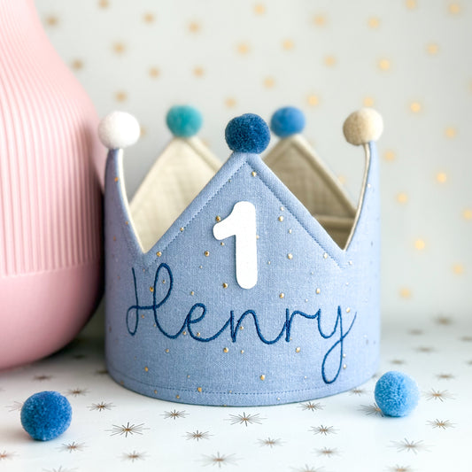 Party Krone - individuell personalisiert - Baby Blue Gold