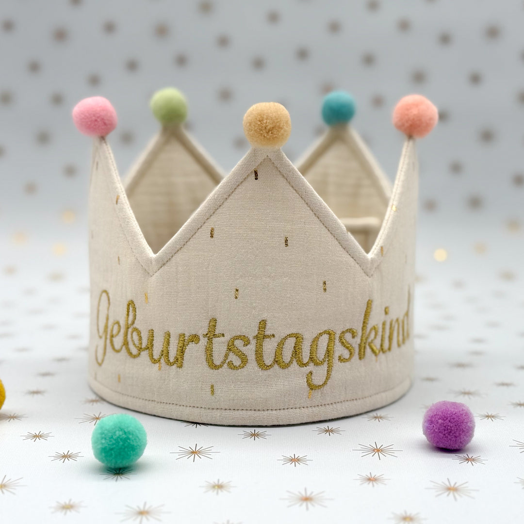Party Crown - individually personalized - Cream Gold Stripes